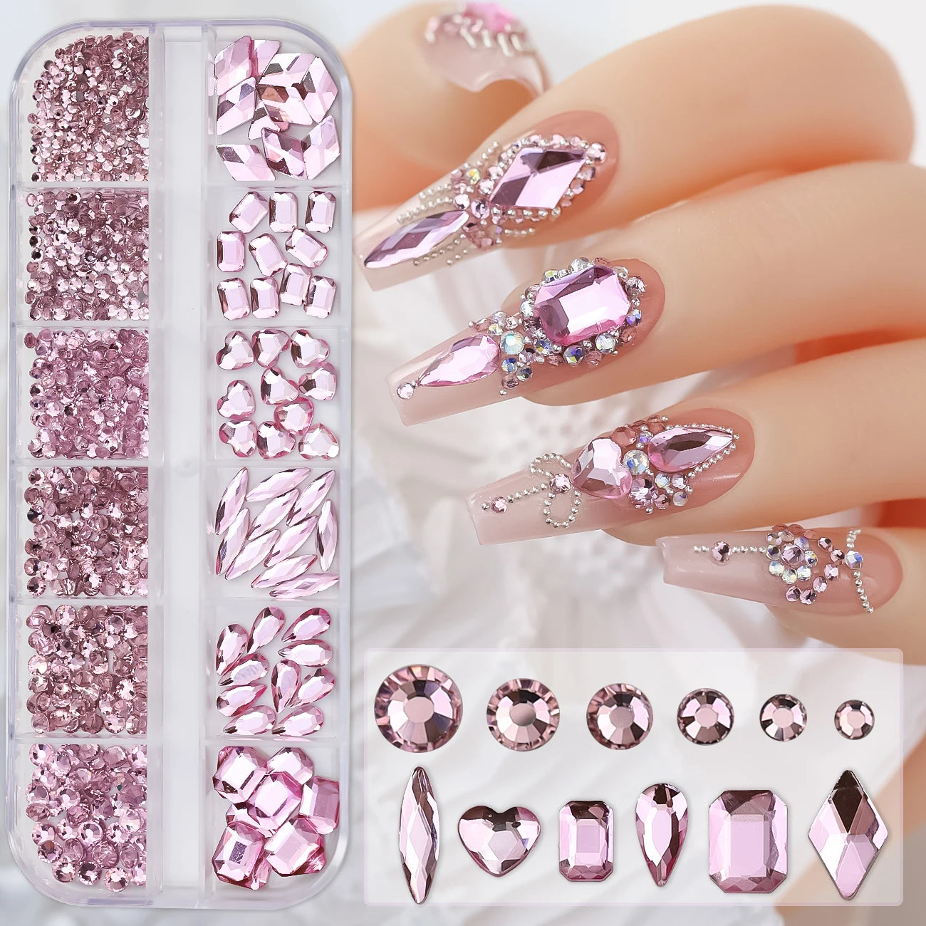 Nail Art Rhinestones Kit 2400pcs Nail Gems Ab Flatback Rhinestones Gems Stones with Storage Organizer for Design Bright Holiday