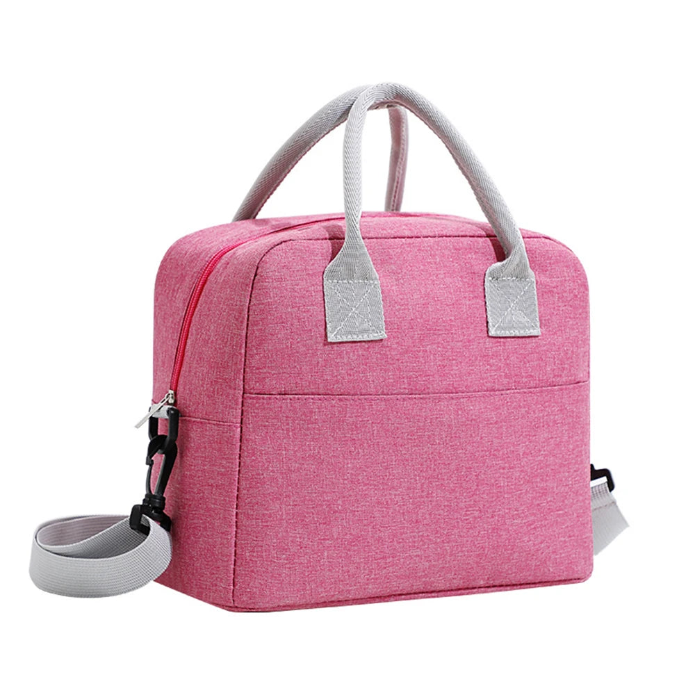 Portable Lunch Bag with Shoulder Strap Handle Cooler Bag Canvas Thermal Food Container for Work Student Picnic Insulated Box
