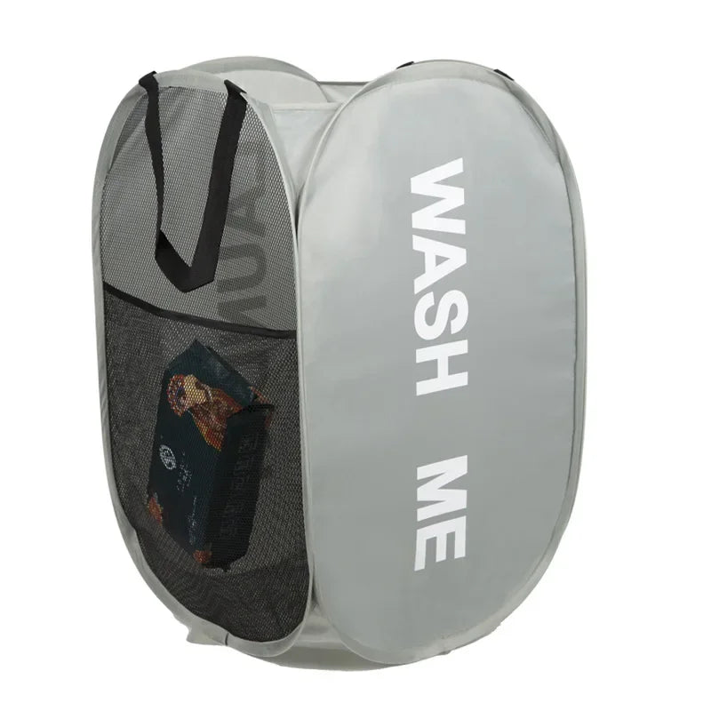 Collapsible Mesh Pop Up Laundry Basket Foldable Space-Saving Storage Basket Portable Dirty Clothes Organizer for Laundry Room