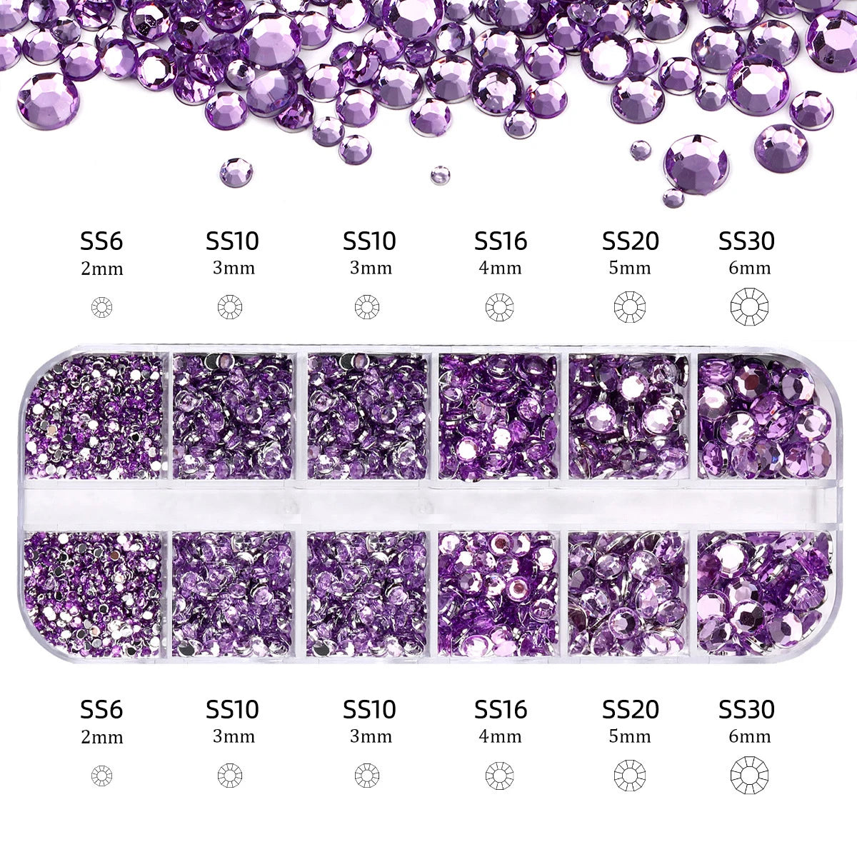 Nail Art Rhinestones Kit 2400pcs Nail Gems Ab Flatback Rhinestones Gems Stones with Storage Organizer for Design Bright Holiday