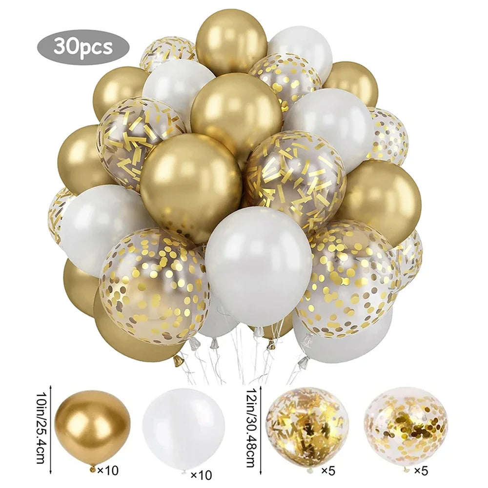 30Pcs 12 Inch White And Golden Balloons Pearl White Balloons Golden Confetti Balloons For Birthday Weddings Anniversary Party
