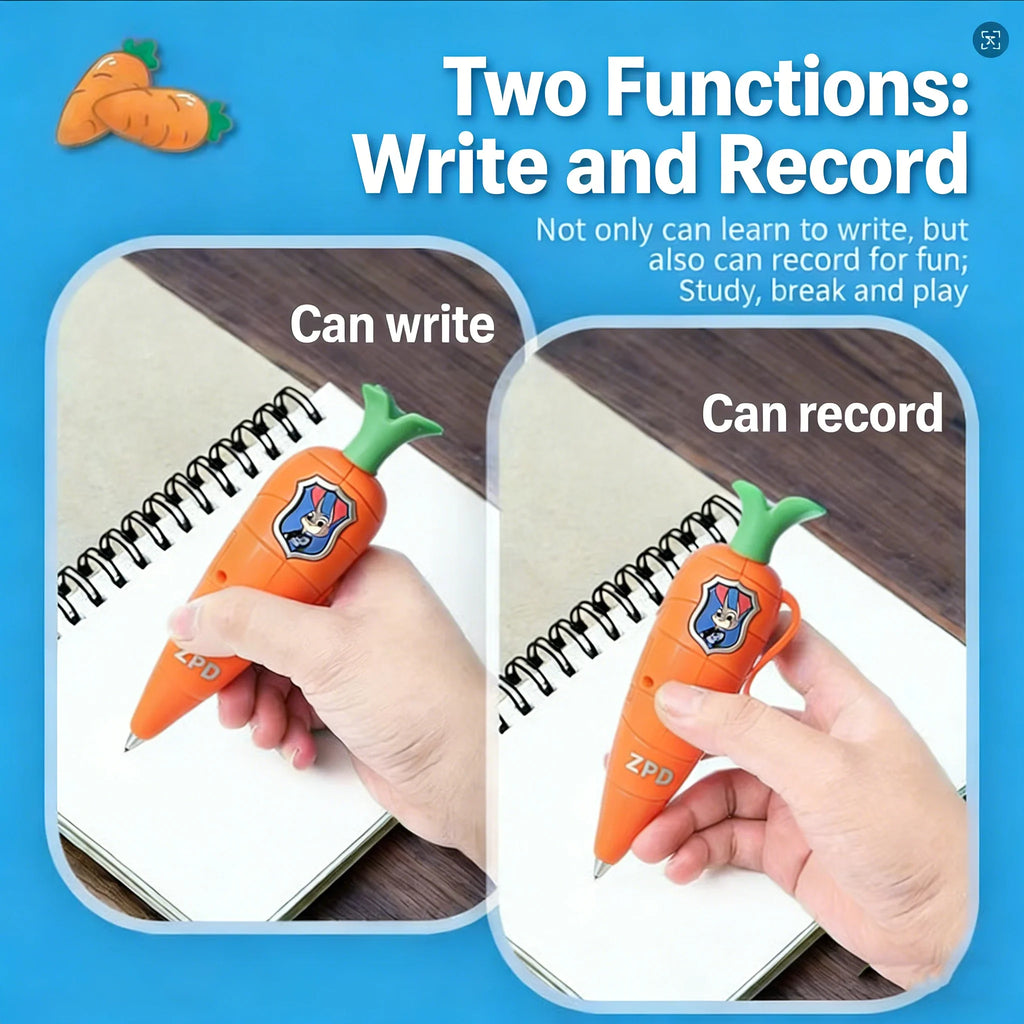 Zootopia 2 Carrot Recorder Pen  Judy - Nick Style for Kids  60s Mini Recorder  2-in-1 Gel Pen Stationery