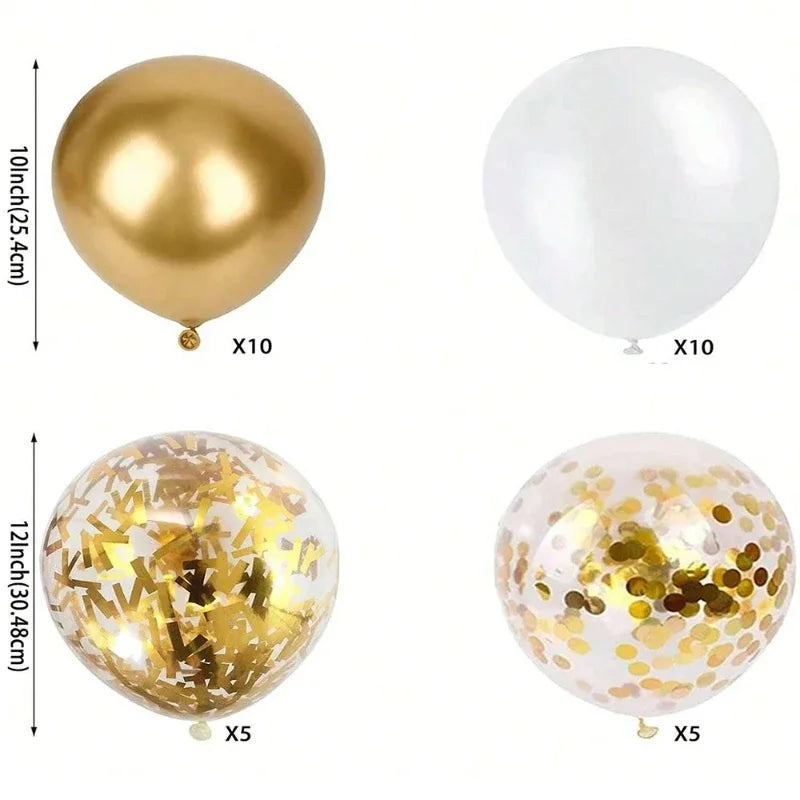 30Pcs 12 Inch White And Golden Balloons Pearl White Balloons Golden Confetti Balloons For Birthday Weddings Anniversary Party