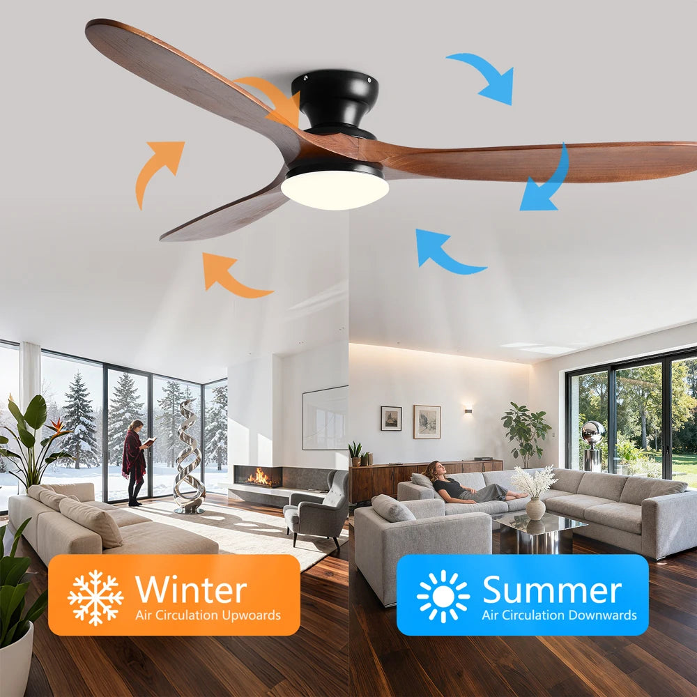 36/42/52inch Low Floor Ceiling Fan Light Remote Control Led Lights Indoor Restaurant Solid Wood Fan Leaves With Fan Chandelier