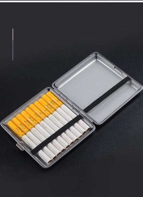 1pc Double-open Leather Cigars Cigarettes Cases for 20 sticks Cigarette Stainless Steel Tobacco Cigarette Boxes Tools