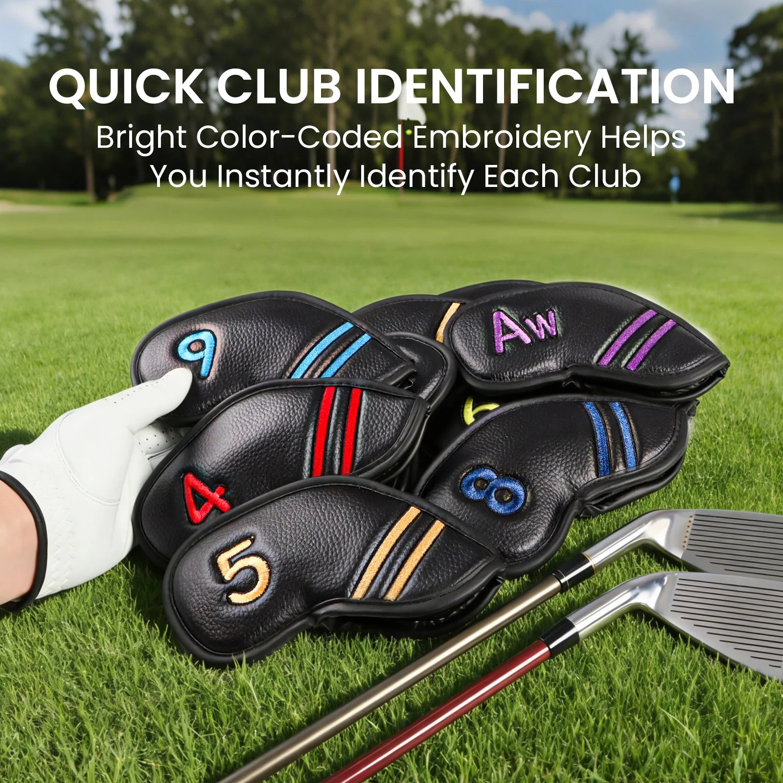 Golf Club Headcovers Value 9 Pack, Premium PU Leather with Double-Sided Colorful Embroidery Label for Strong Protection