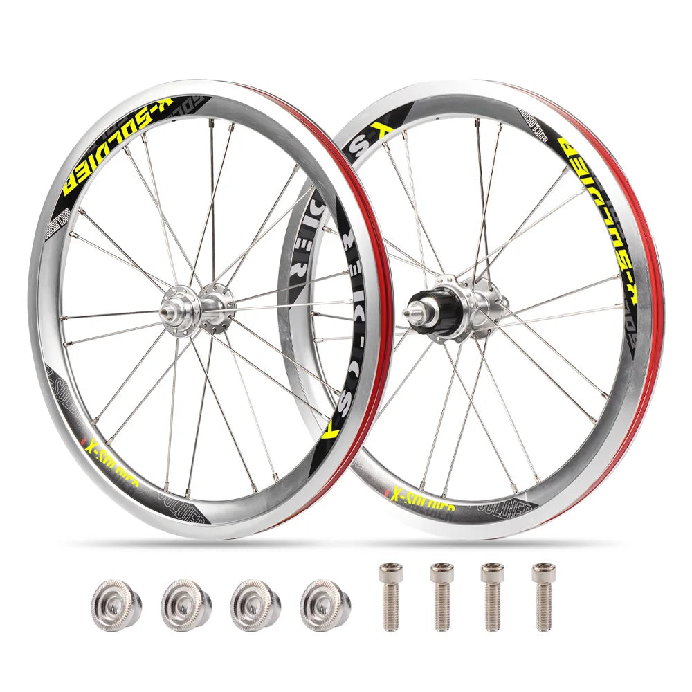 CNC Bicycle Wheelset For Brompton Bike V Brake Wheels, 16" 349 Front 74mm Rear 112mm, Compatible With SHIMANO/SRAM 9/10/11 Speed