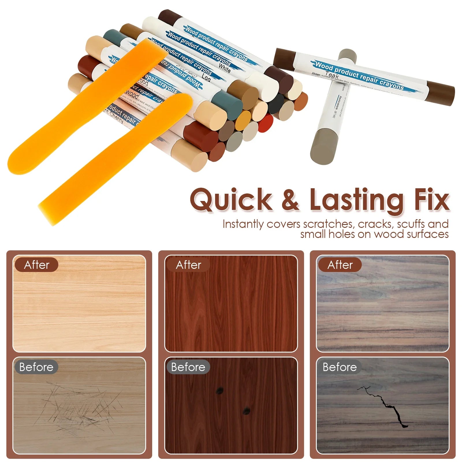 20 Colors Furniture Filler Sticks for Furniture Touch-ups and Repairs Wood Crayon Markers for Remover Scratches Holes Laminate