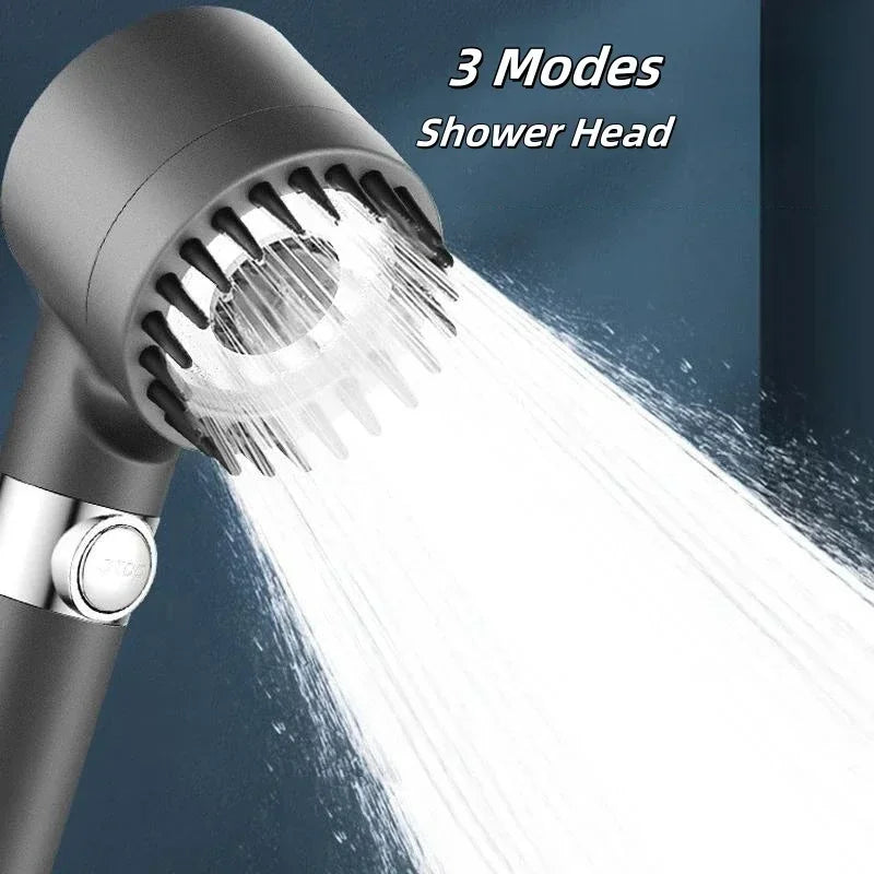 High Pressurized Filter Shower Head 3-mode Adjustable Spray With Massage Brush Rain Faucet Shower Set Bathroom Accessory