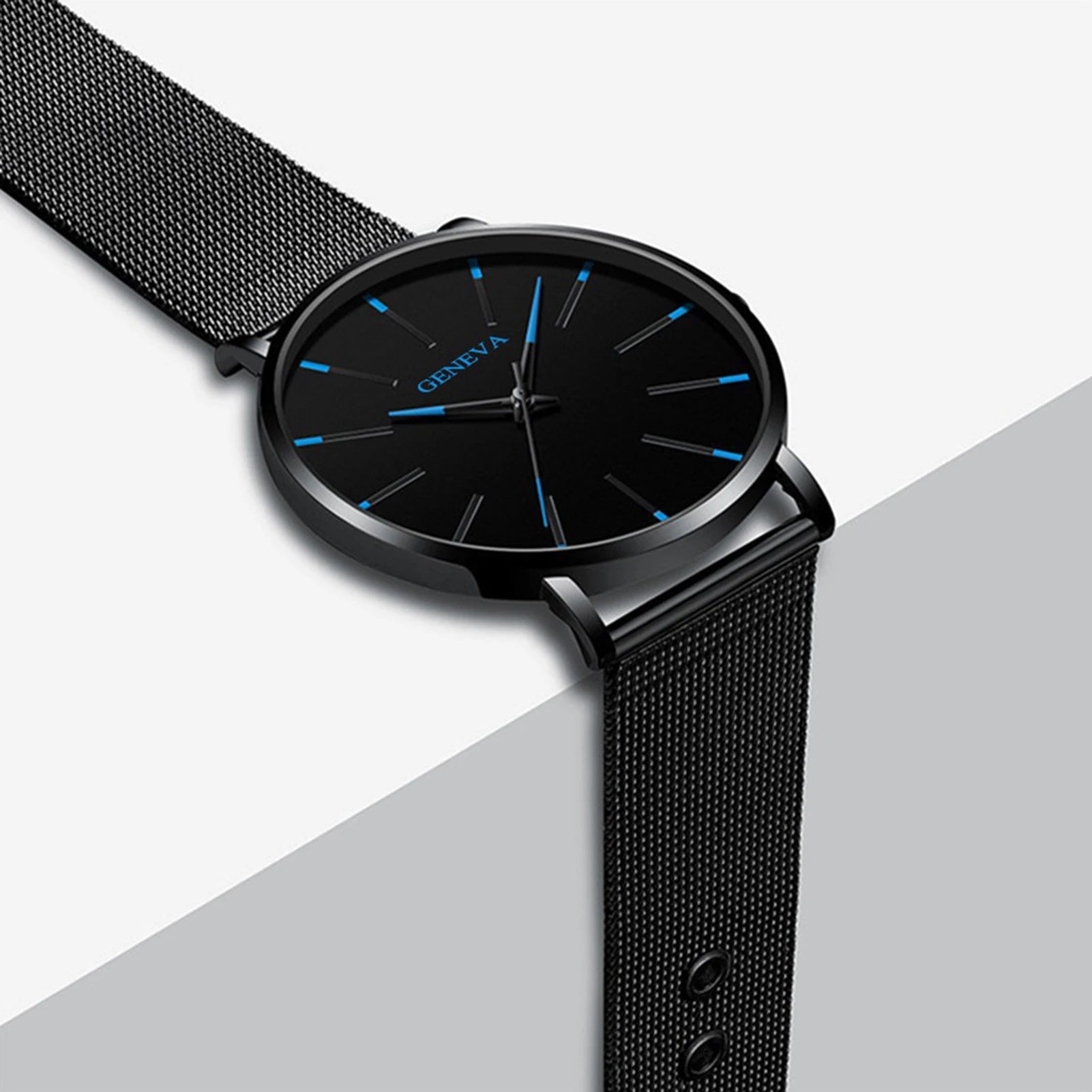 Minimalist Geneva Watch for Men Large Round Dial Mesh Strap Water Resistant Business Casual Quartz Wristwatch