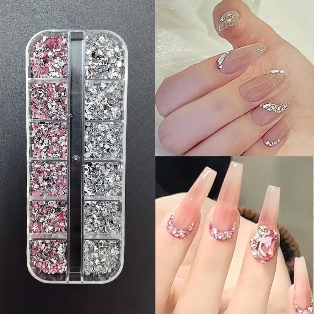 Nail Art Rhinestones Kit 2400pcs Nail Gems Ab Flatback Rhinestones Gems Stones with Storage Organizer for Design Bright Holiday