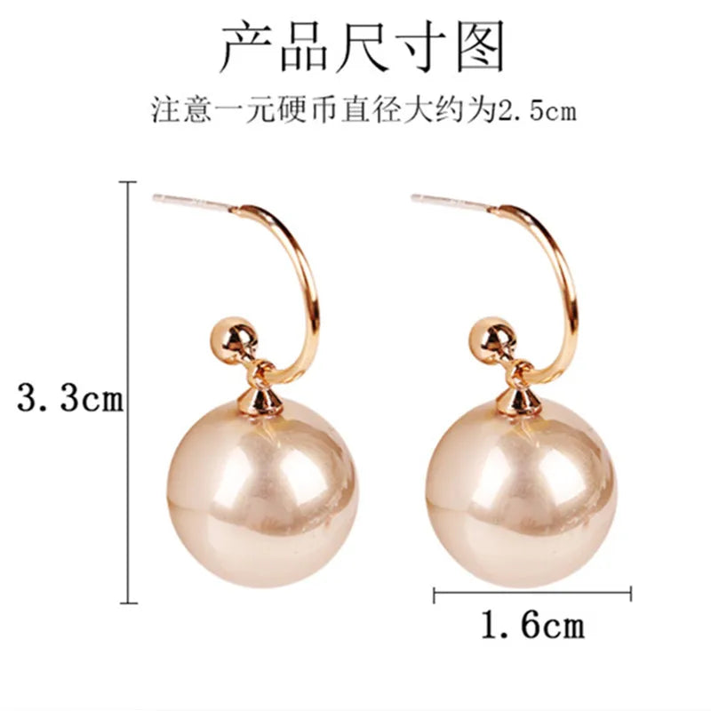 Fashion Exaggerated Large Round White Red Imitation Pearls Drop Earrings For Women Party Dangle Earrings Gift