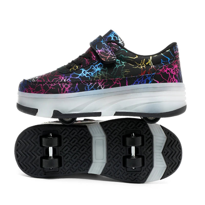 4 Wheel Dual-Use Roller Skates With Detachable Wheels,Sneakers, Boys And Girls Shoes With Wheels,Speed Skate