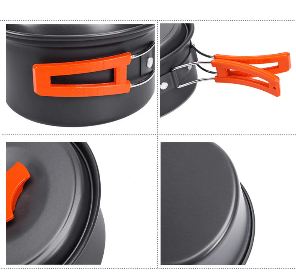 1.8L outdoor lightweight aluminum alloy mini cooking kit with non stick pot nested storage and portable design, easy to carry