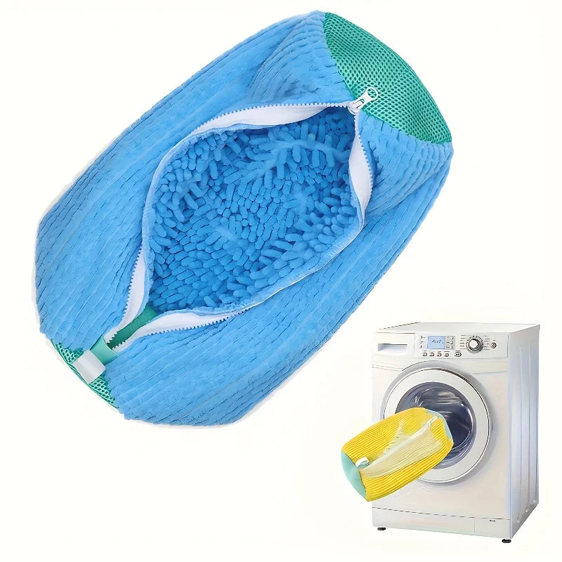 Durable Mesh Shoe Wash Bag with Zipper Rich Fluff Inside Protects Sneakers Casual Shoes in Washer Dryer Travel Storage Organizer