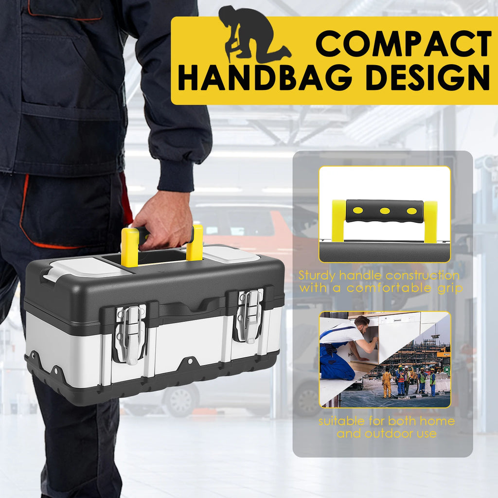 Tool box Stainless Steel Toolbox Suitcase Empty Large Tool Case with Removable Tray Hardware Tool Storage Box Portable Tool Box