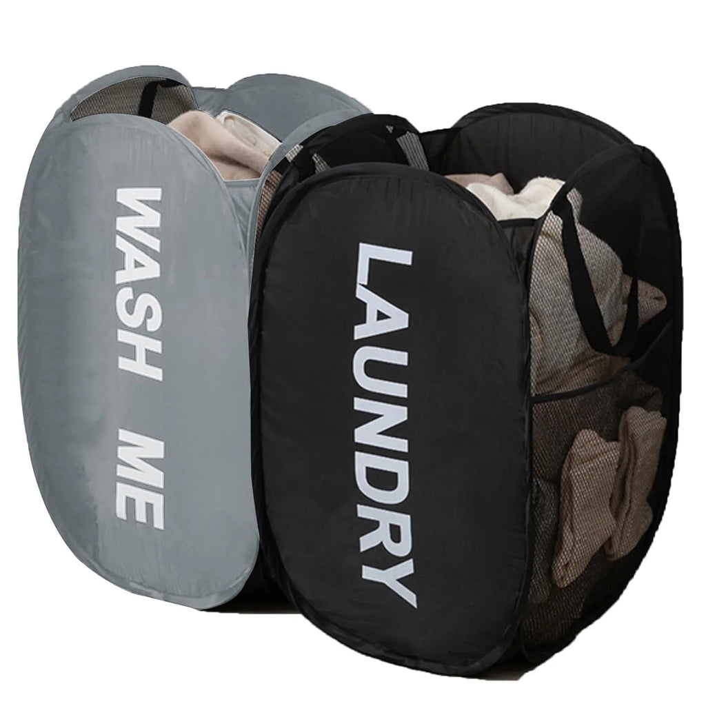Collapsible Mesh Pop Up Laundry Basket Foldable Space-Saving Storage Basket Portable Dirty Clothes Organizer for Laundry Room