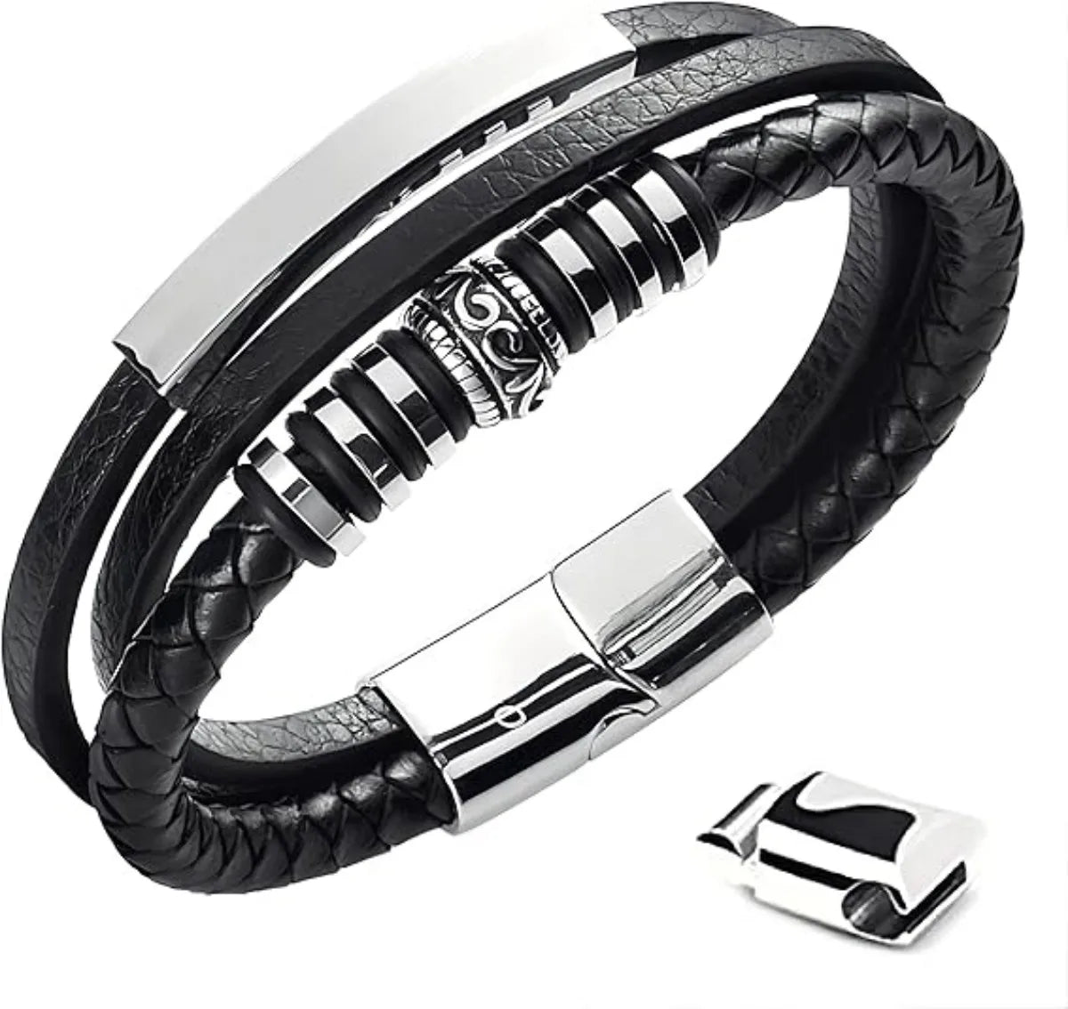 Trendy Leather Bracelets For Men Stainless Steel Bracelet 21CM Multilayer Braided Rope Bracelets for Male Jewelry Gifts