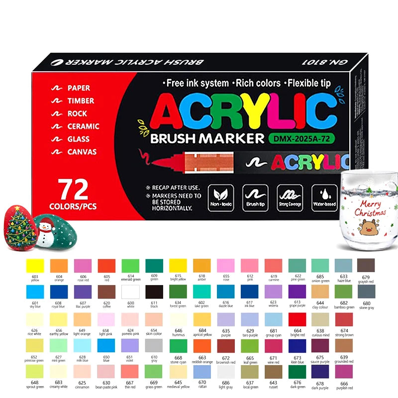 High Quality Acrylic Paint Pens Markers Set Brush Tip Paint Marker For Rock Painting Wood Canvas Stone Christmas Gift DIY Crafts