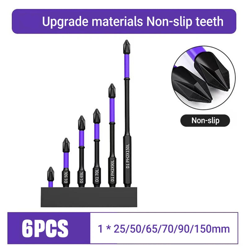 Magnetic Screwdriver Bit Set PH2 Phillips 25-150mm Anti-slip Shockproof Alloy Steel Impact Drill Bits for Outdoor Decoration