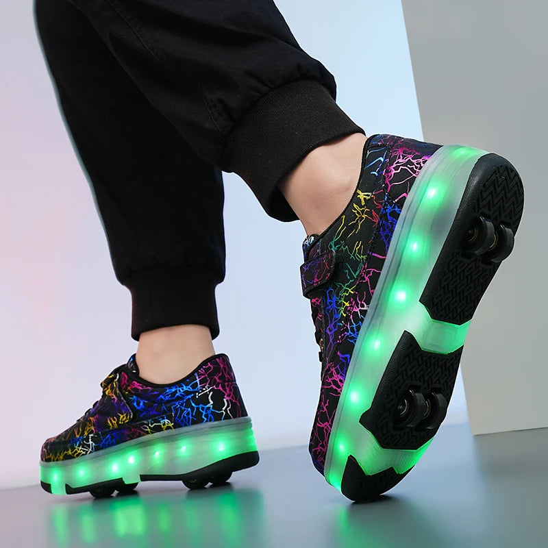 4 Wheel Dual-Use Roller Skates With Detachable Wheels,Sneakers, Boys And Girls Shoes With Wheels,Speed Skate