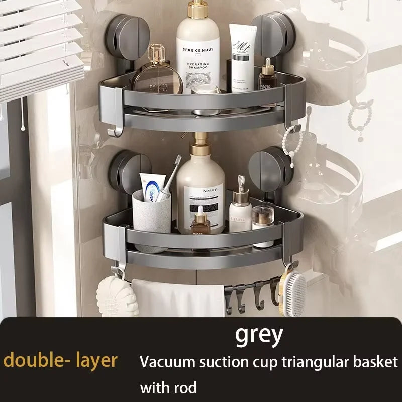Suction Cup Shower Corner Shelf – Wall Mounted No-Drill Organizer for Shampoo Bottles, Bathroom Storage Rack