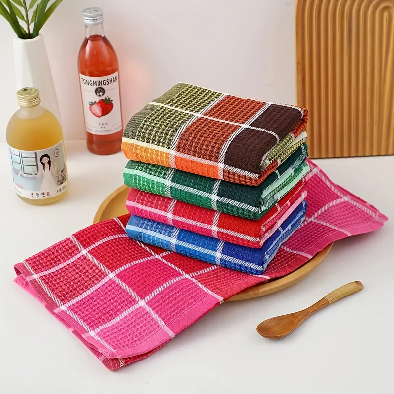 Set of 6, 38Cm*65Cm, Soft and Absorbent Kitchen Towels with Colorful Plaid Pattern, Dishcloths Suitable for Drying Dishes and Household Use, Machine Washable, Stylish Dish Towels, Modern Design, High-Quality Weaving, Multi-Fu