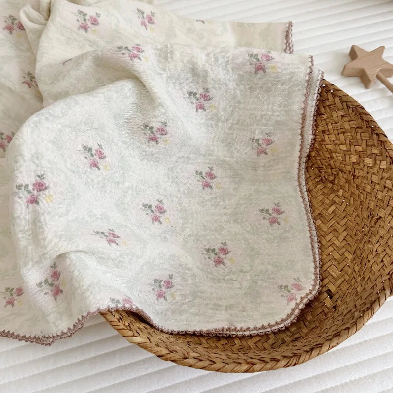 2Layer Blanket for Newborn Baby Floral Cotton Muslin Swaddle Thin Baby Summer Blanket Infant Toddler Baby Bath Towel100X100CM
