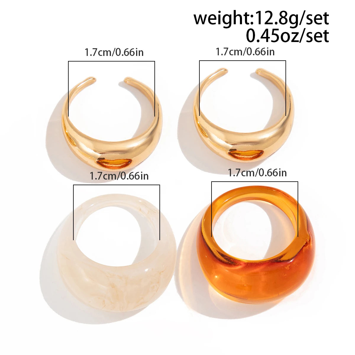 KunJoe 4Pcs/Set Vintage Smooth Water Drop Open Rings for Women Bohemia Colorful Resin Acrylic Round Joint Rings Design Jewelry