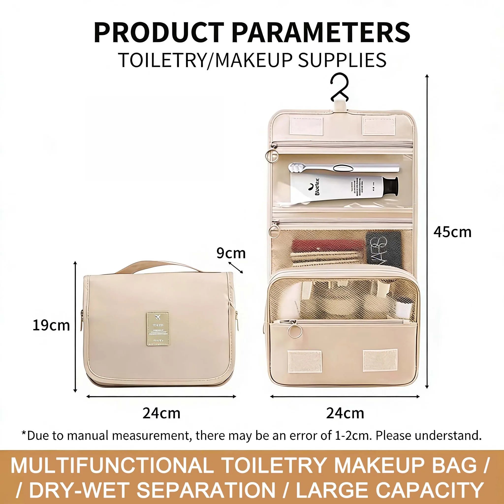 Premium Waterproof Travel Makeup Bag for Women – Hanging Toiletry Organizer with Hook, Spacious Bathroom Wash Pouch & Dry-Wet Se