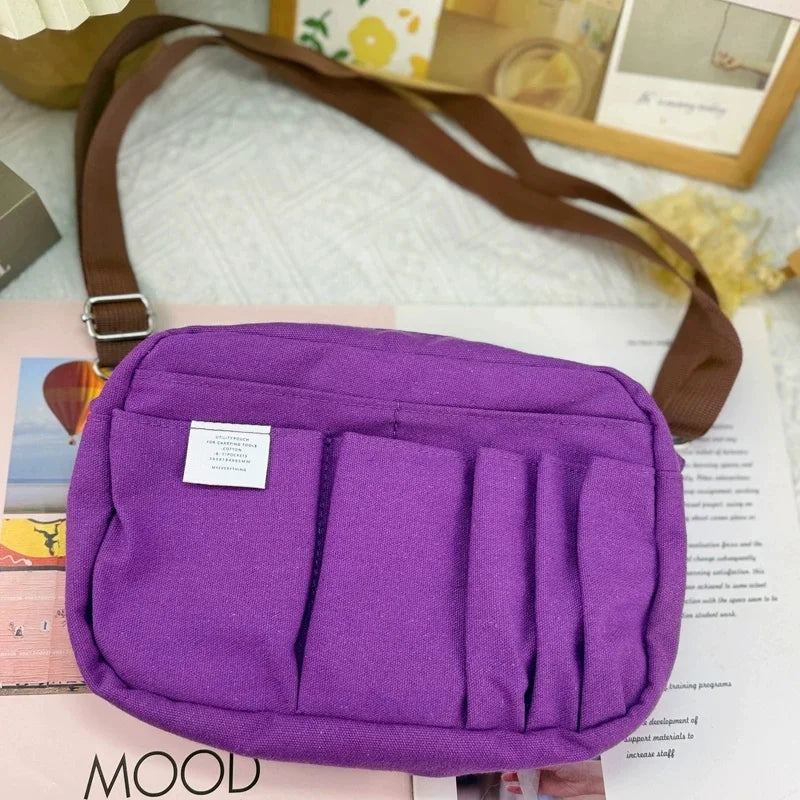 New In Stock Canvas Pencil Pouch Large Capacity Solid Color Japanese Style Portable Multifunctional Journal Storage Bag For Use