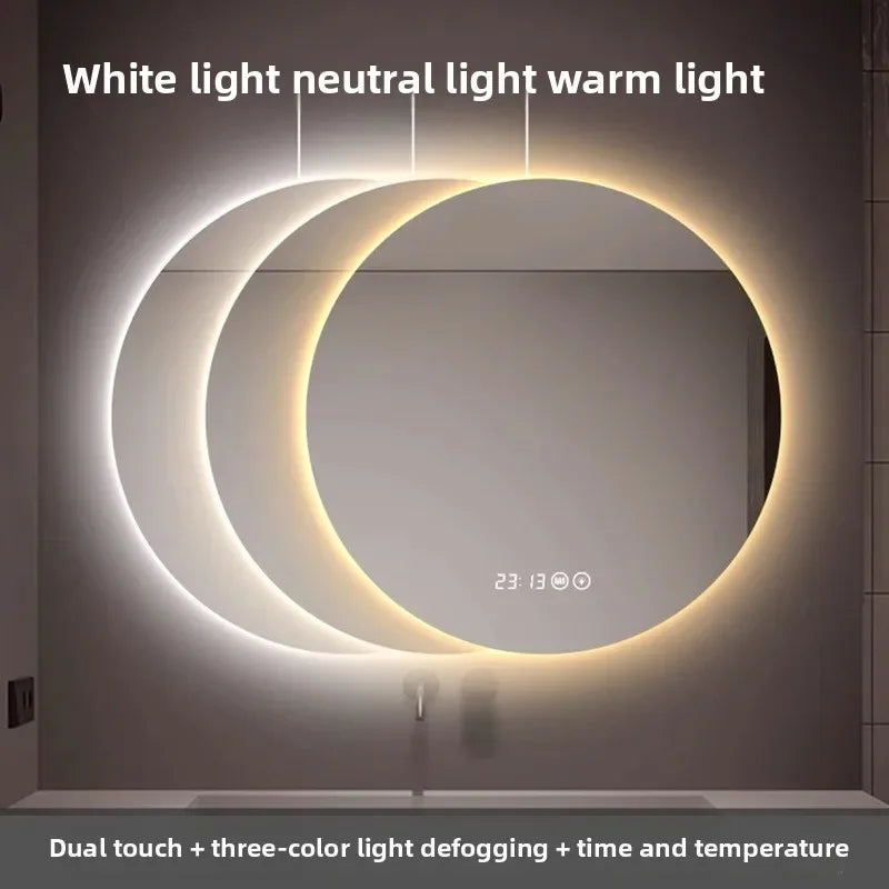 Mirror Round Mirror Wall-mounted Smart Bathroom Mirror LED Touch Screen High Definition Anti-fog Luminous Wall-mounted