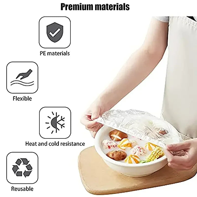 100pcs Disposable Fresh-keeping Film Cover Reusable Kitchen Household Food Grade Fresh-keeping Bowl Cover PE Fresh-keeping Film