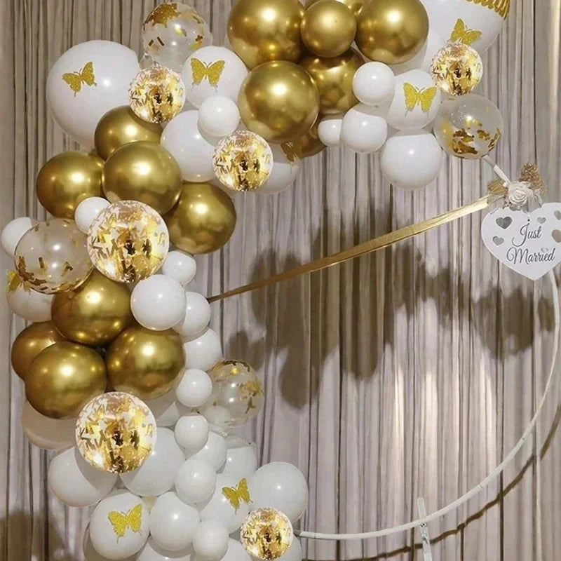 30Pcs 12 Inch White And Golden Balloons Pearl White Balloons Golden Confetti Balloons For Birthday Weddings Anniversary Party