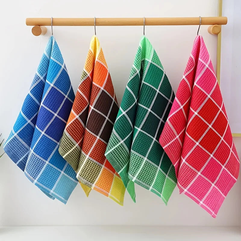 Set of 6, 38Cm*65Cm, Soft and Absorbent Kitchen Towels with Colorful Plaid Pattern, Dishcloths Suitable for Drying Dishes and Household Use, Machine Washable, Stylish Dish Towels, Modern Design, High-Quality Weaving, Multi-Fu