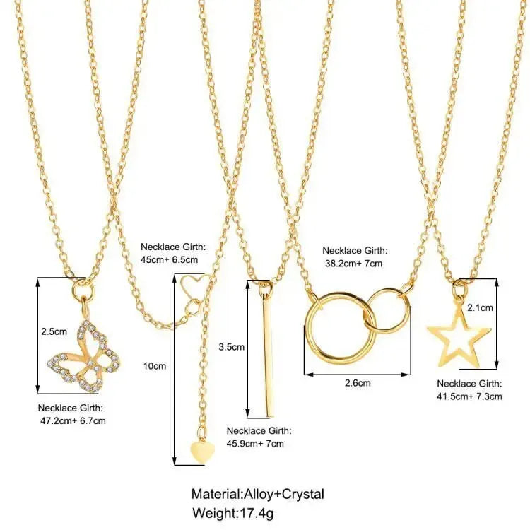 Ins Creative Personality Minority Suit Necklace Female Five-pointed Star Love Butterfly Pearl Necklace 5-piece Set