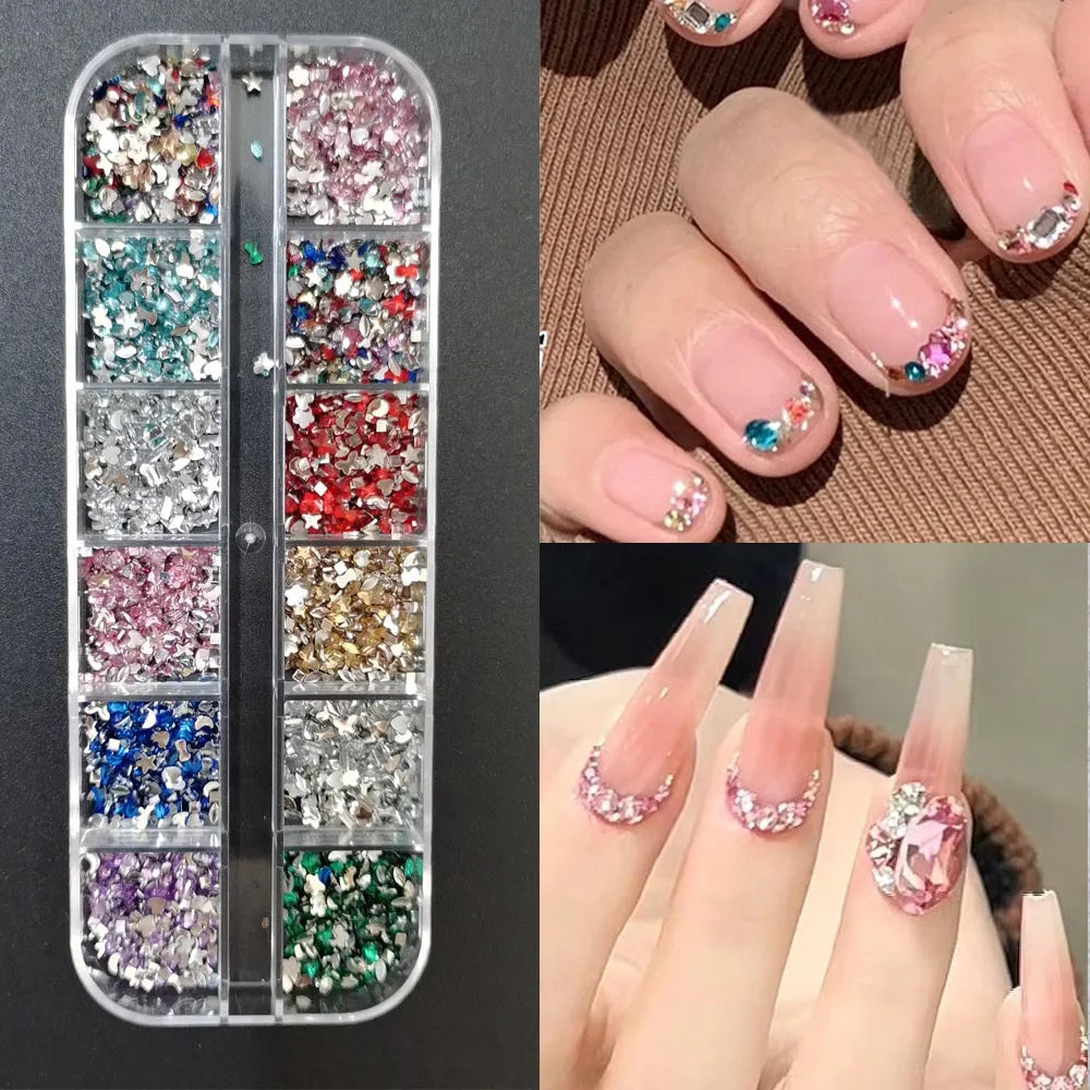 Nail Art Rhinestones Kit 2400pcs Nail Gems Ab Flatback Rhinestones Gems Stones with Storage Organizer for Design Bright Holiday