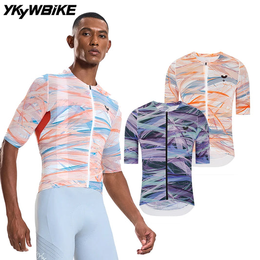 YKYW  Men's Cycling Jersey Collarless Soft Light Road Bike Tops Summer Breathable Maillot Short seamless Sleeve Shirt Slim Fit