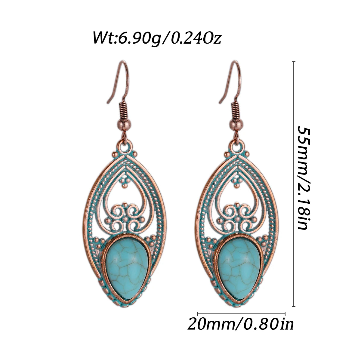 Antique New Blue Stone Turquoise Earring for Women Boho Fashion Bronze Geometric Water Drop Flower Dangle Earrings Jhumka