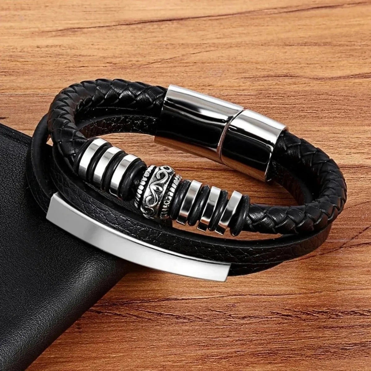 Trendy Leather Bracelets For Men Stainless Steel Bracelet 21CM Multilayer Braided Rope Bracelets for Male Jewelry Gifts