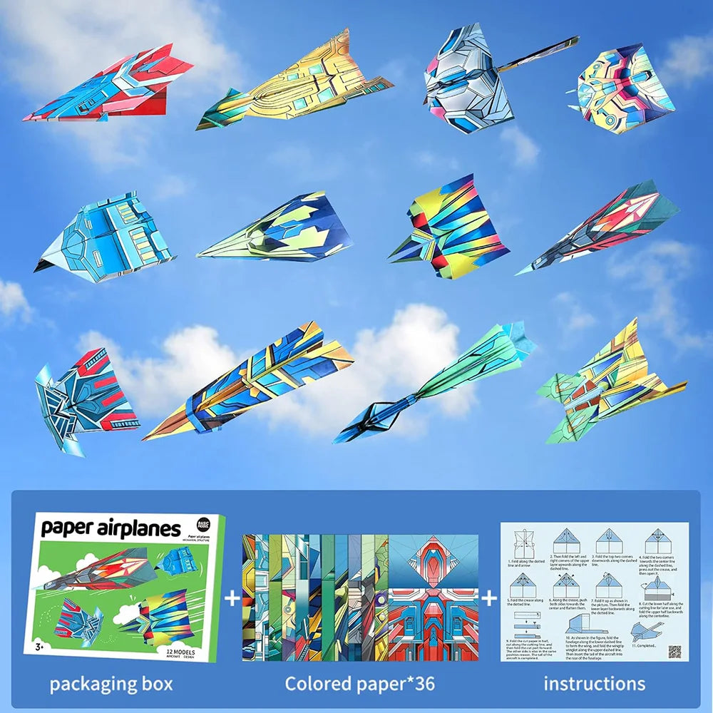 Color Origami Paper Set 12/96 Sheets DIY Handmade Craft Paper with Instruction Book for Children Boys Girls Gift