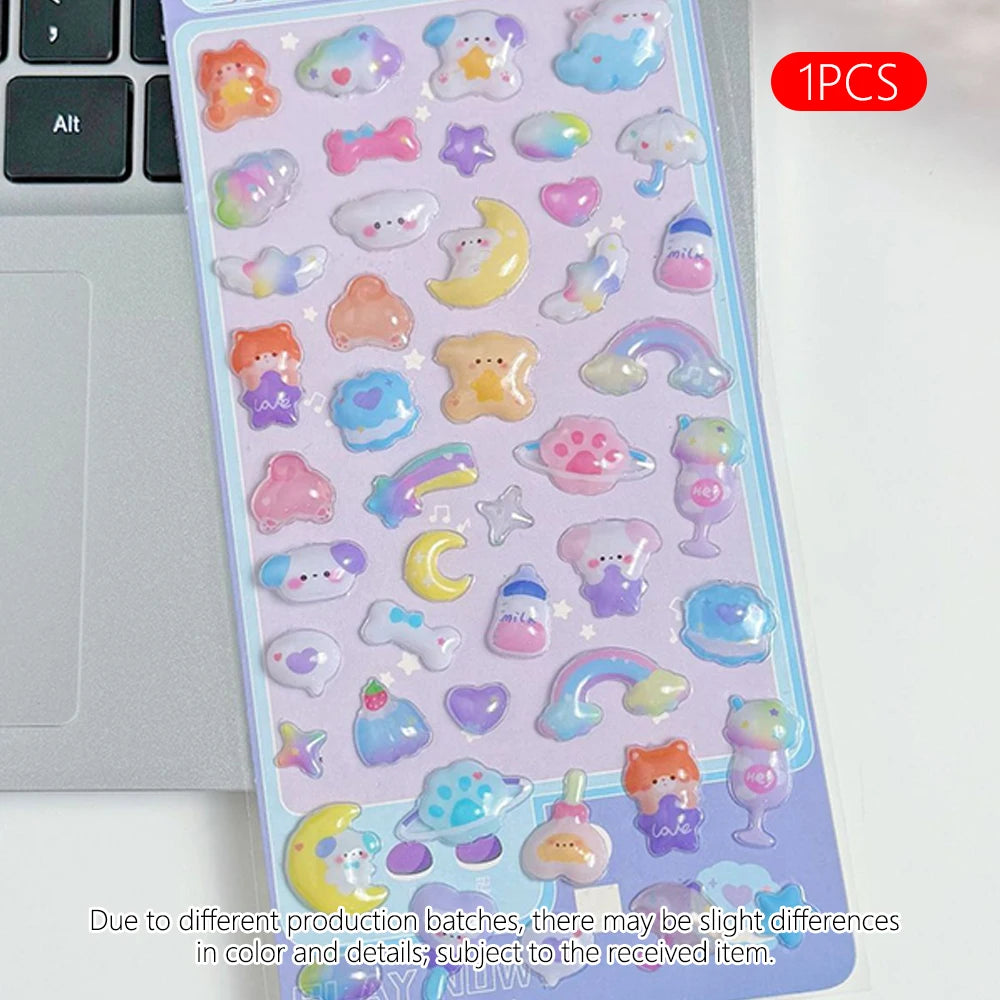 1pc Cartoon-Themed 3D Embossed Diamond Stickers, PVC Craft Decals for Scrapbooking & Stationery Decoration - Perfect for DIY Pro