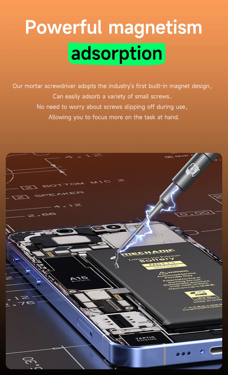【MECHANIC】Mortar SE 6in1 Anti slip mobile phone repair screwdriver noise reduction S2 steel magnetic screw set Repair Tools Kit