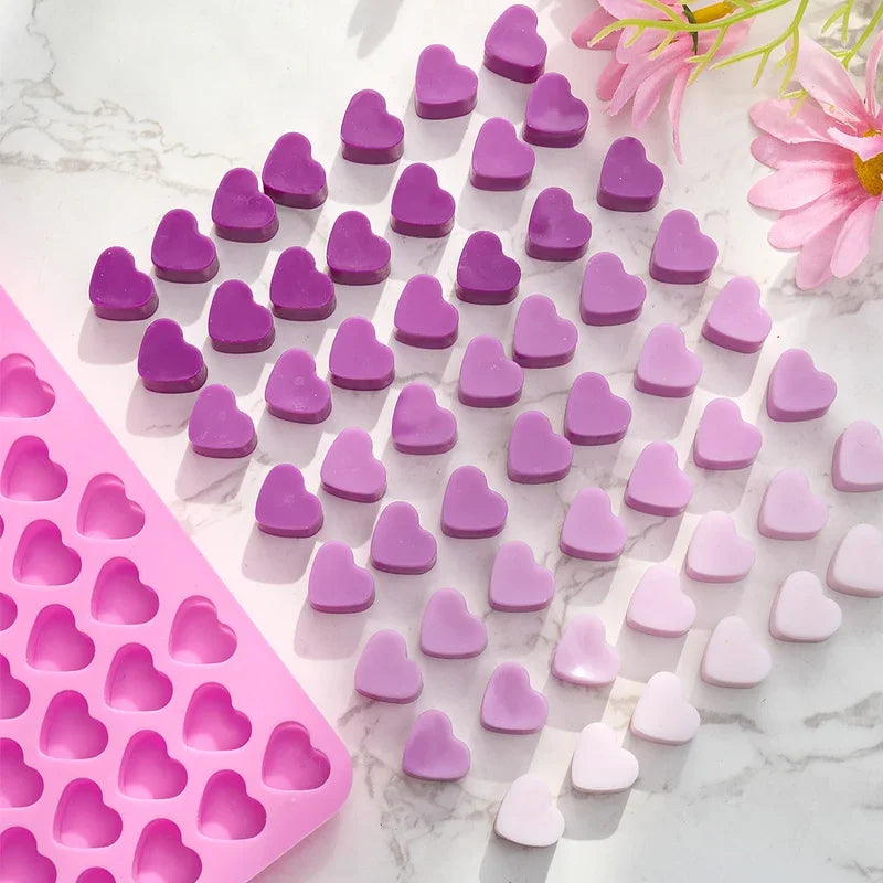 55 Compartment Heart Shape Silicone Candle Mold DIY Small Love Cake Chocolate Baking Mould Ice Tray Food Safe Kitchen Supplies