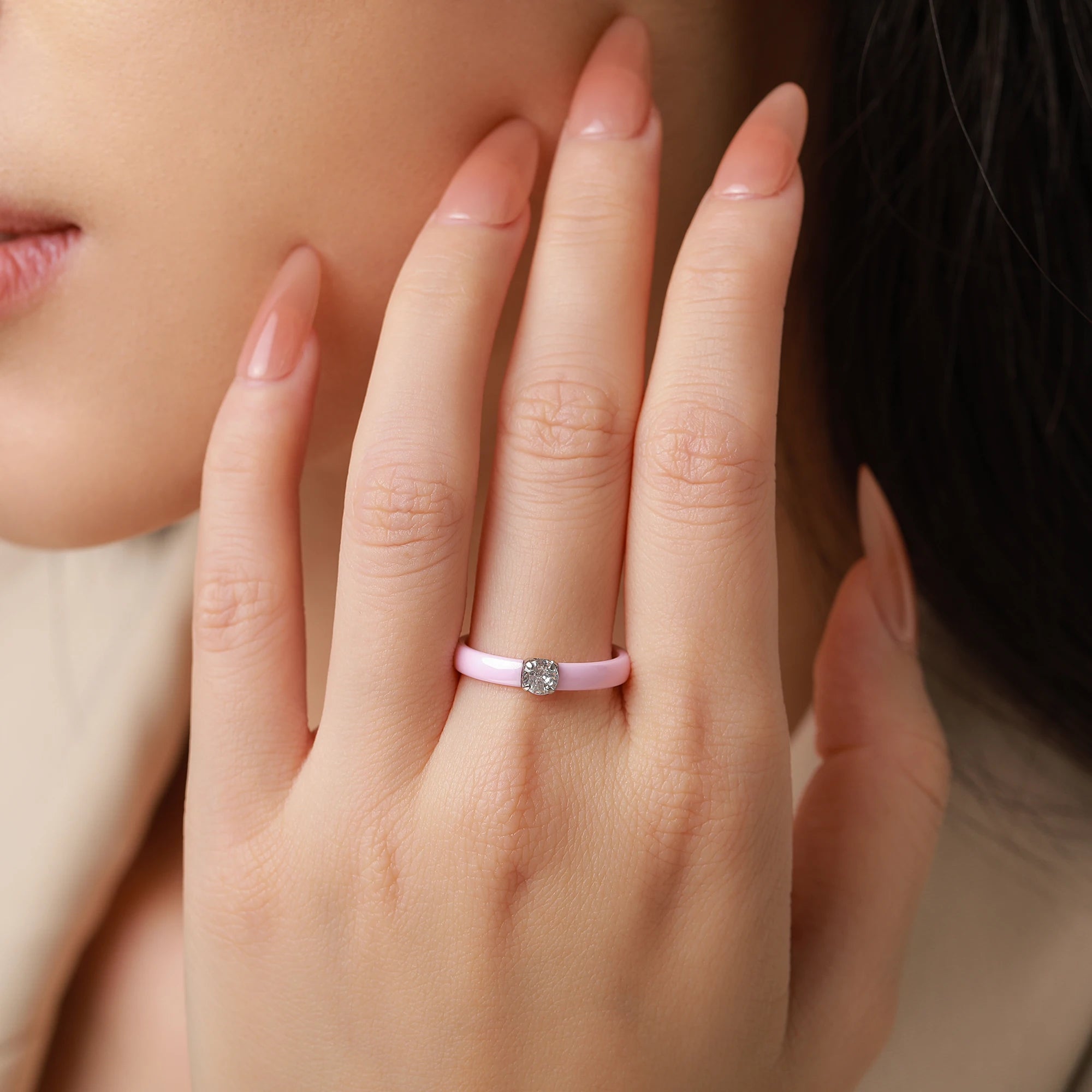 Classic Promise Ring for Women Ceramic Wedding Band 3mm Thin Minimalist Colorful Engagement Rings in Pink Green White Black