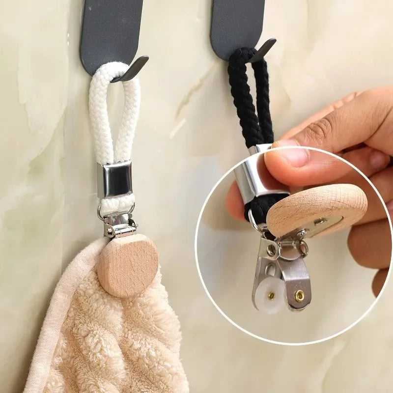 1-6 PCS Towel Clip Woven Rope Hanging Clip No-Drill Portable Multifunctional Metal Storage Clip Household Bathroom Towel Clip
