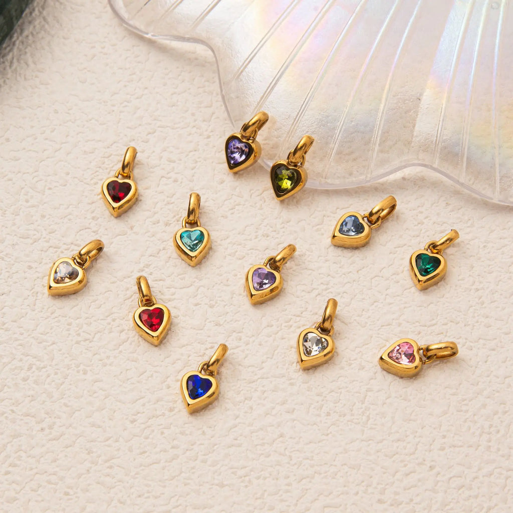 Birthstone Charm Heart Pendant For Women Gold Color Stainless Steel Charm Necklace Bracelet DIY Making Accessories Dropshipping