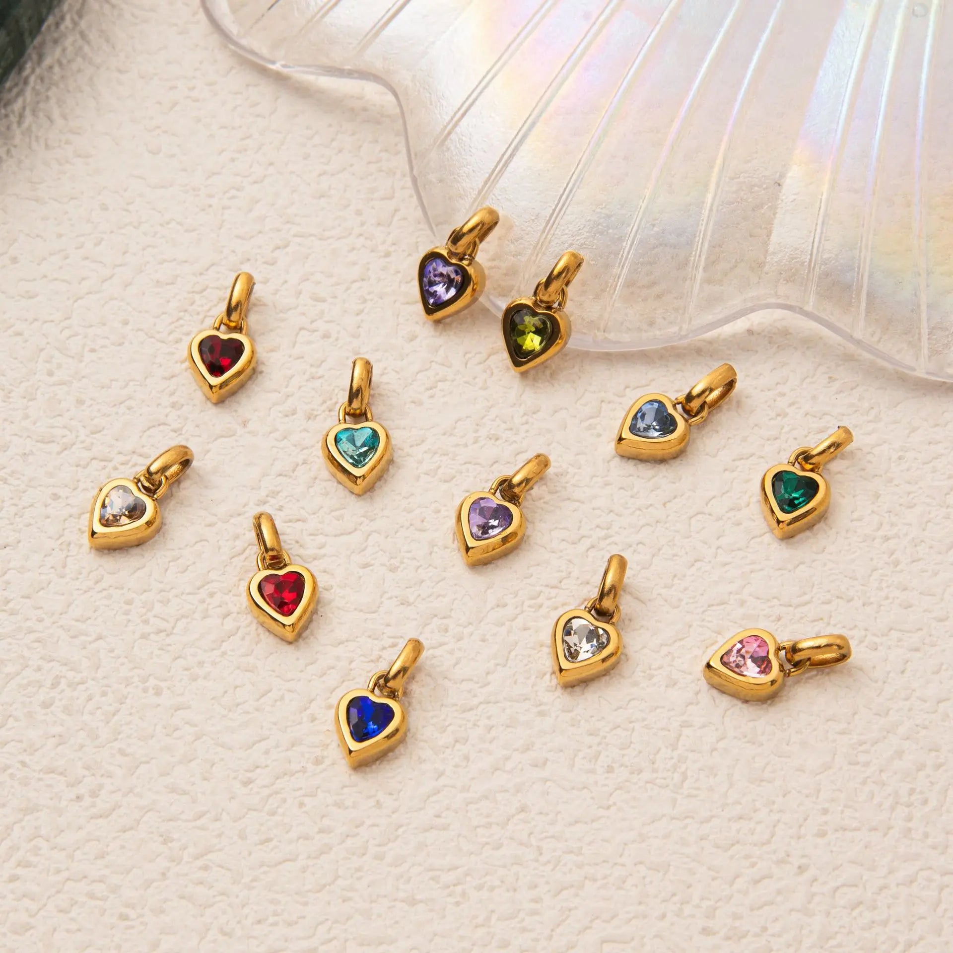 Birthstone Charm Heart Pendant For Women Gold Color Stainless Steel Charm Necklace Bracelet DIY Making Accessories Dropshipping