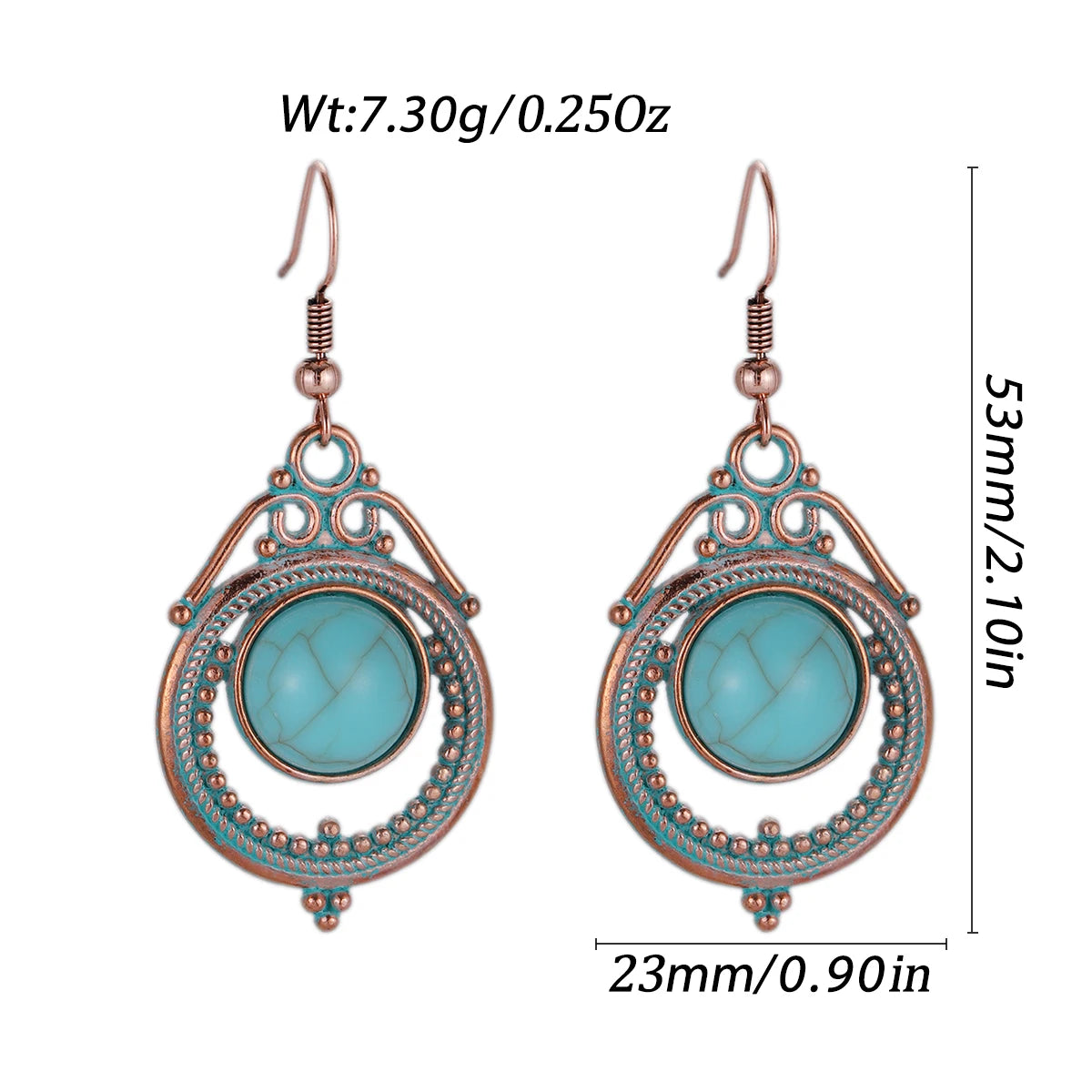 Antique New Blue Stone Turquoise Earring for Women Boho Fashion Bronze Geometric Water Drop Flower Dangle Earrings Jhumka