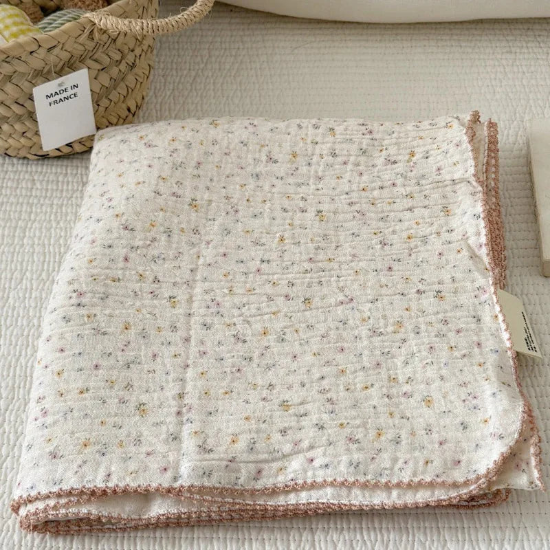 2Layer Blanket for Newborn Baby Floral Cotton Muslin Swaddle Thin Baby Summer Blanket Infant Toddler Baby Bath Towel100X100CM